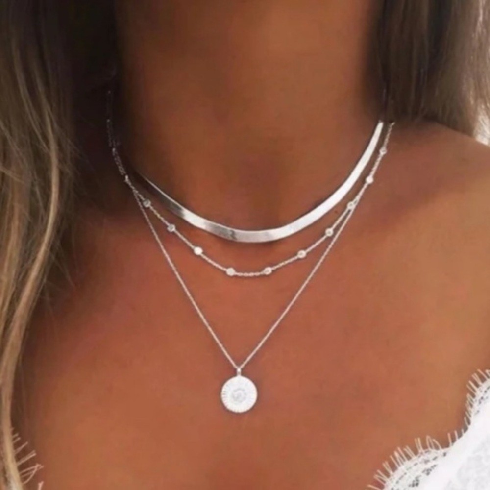 Free People Multilayer blade boho silver Clavicle Necklace layered triple NWT